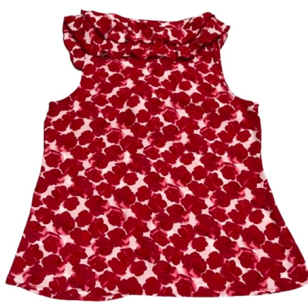 Cabi Rosy Floral Ruffle Sleeveless Top - Berry Red Sz S Poly Chiffon Romantic View 6